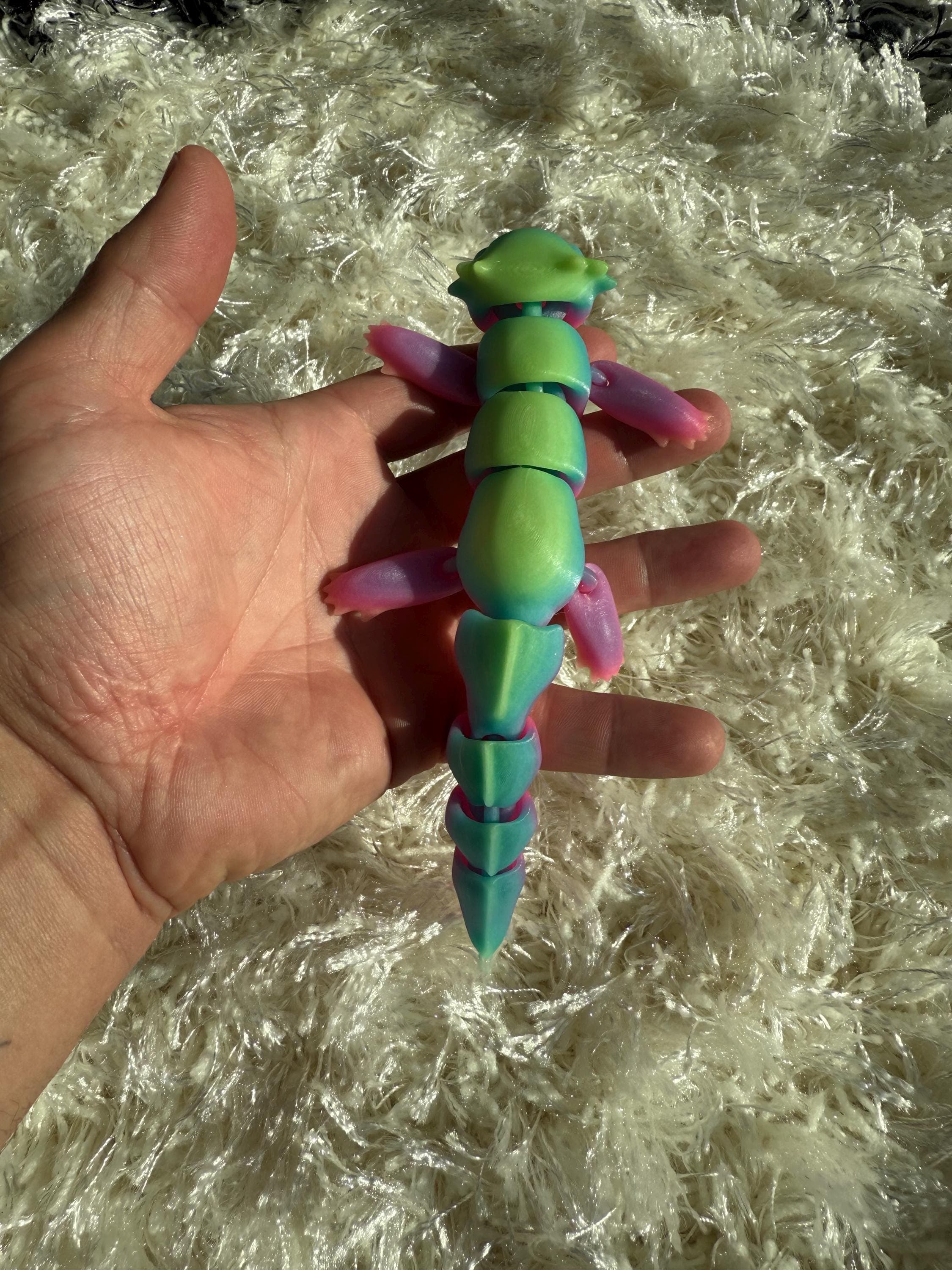 Glow-in-the-Dark Rainbow Axolotl Fidget Toy: Wiggly Desk Pet