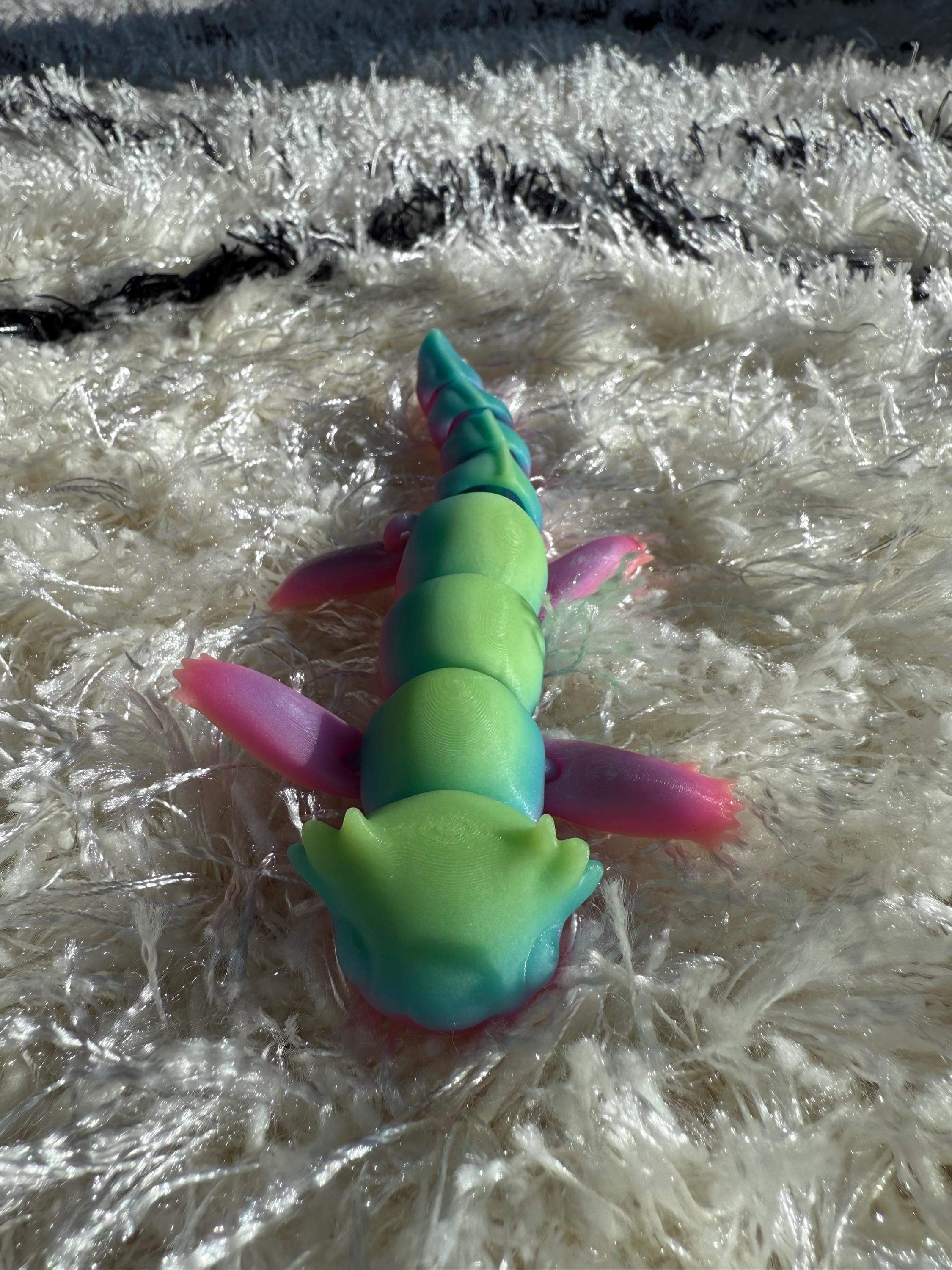 Glow-in-the-Dark Rainbow Axolotl Fidget Toy: Wiggly Desk Pet
